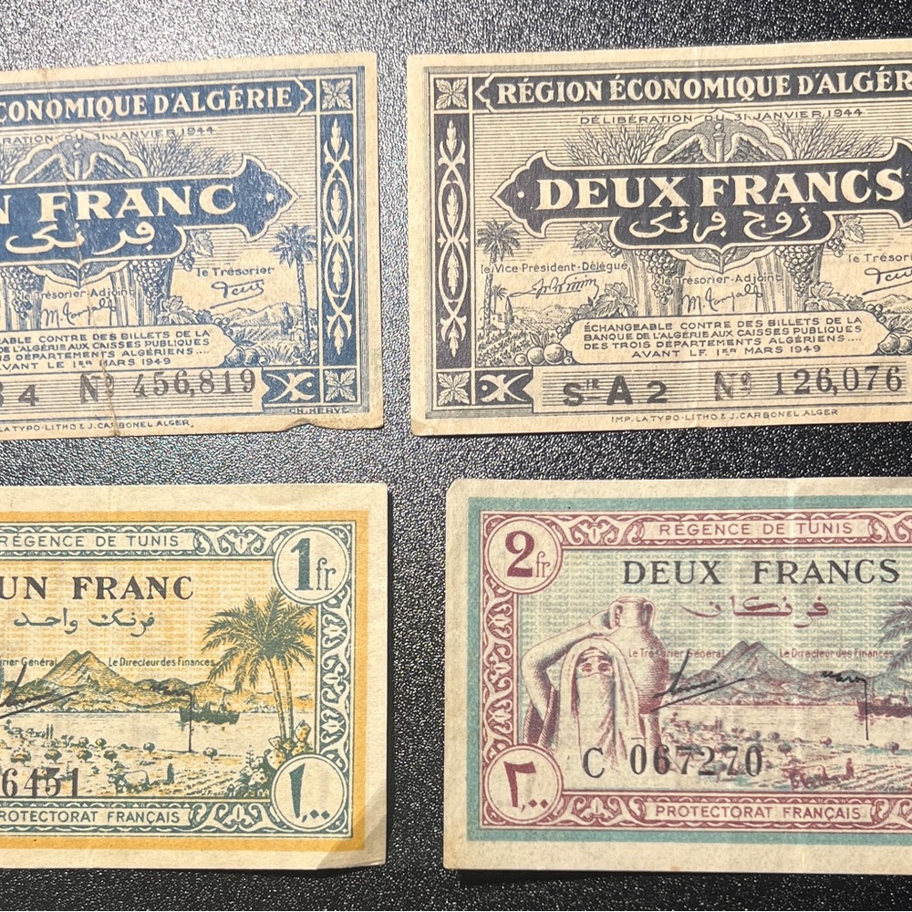 Vintage Algerian and Tunisian Franc Banknotes